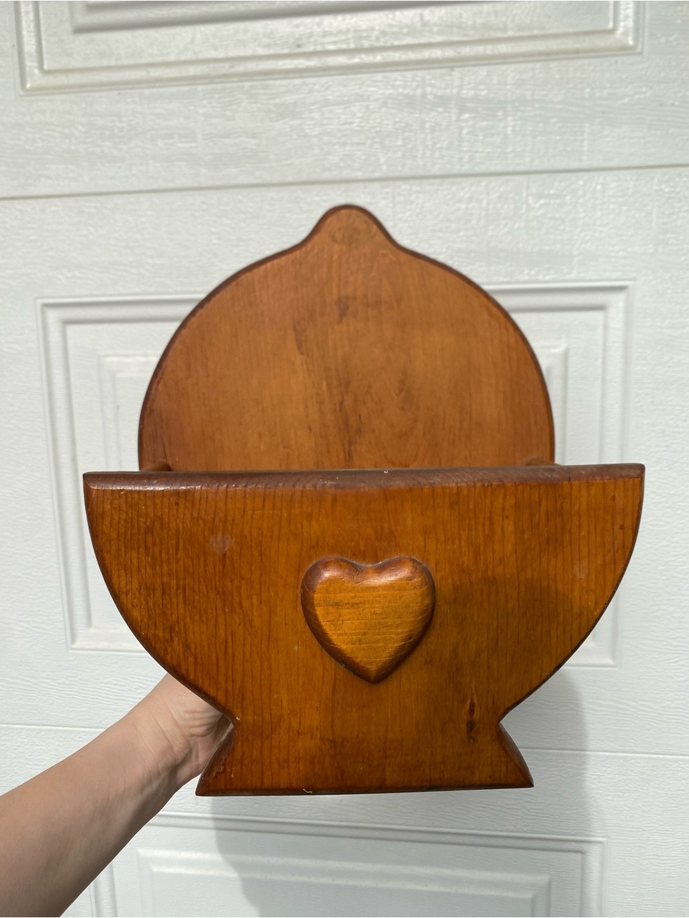 Vintage Handmade Chunky Wooden Heart Towel Holder Rack